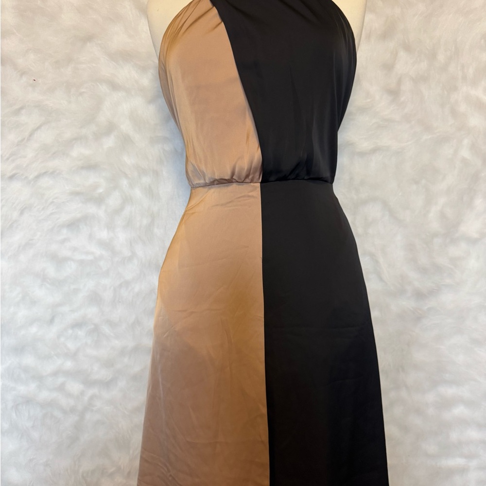 Ann Taylor One Shoulder Black and Tan Dress